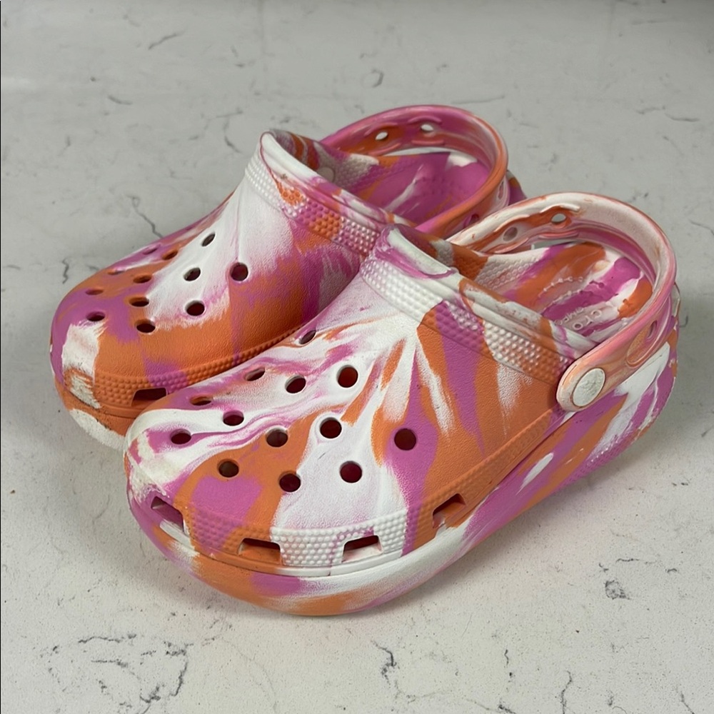 CROCS Pink and Orange Sandals with Perforated Design
